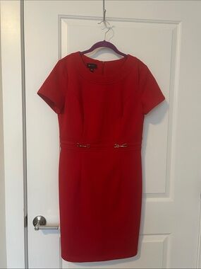 Studio Red Short-Sleeve Midi Sheath Dress